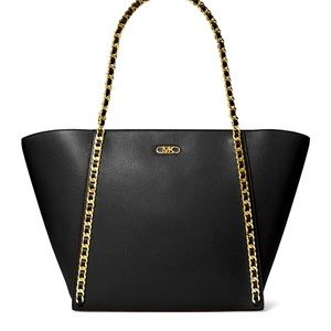 Michael Kors Westley Tote Black Leather Gold Chain Beautiful New!